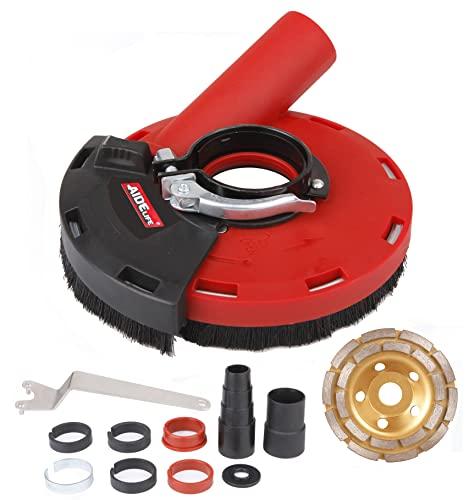 Aidelife cuffia di aspirazione universale per smerigliatrice angolare 115/125mm + mola a tazza diamantata 125 mm x 22,2 mm per calcestruzzo, muratura, pietra a doppia fila mola a tazza diamantata
