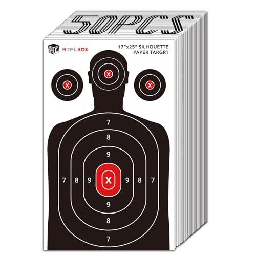 ATFLBOX 50 pezzi sagoma umana bersaglio di carta per il poligono, 43 x 63,5 CM bersaglio di carta per pistole, pistole, fucili, pistole ad aria compressa, pistole a pallini, fucili da caccia