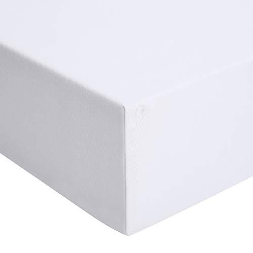 Amazon Basics Lenzuolo con Angoli Matrimoniale Cotone Jersey, con altezza da 30cm, 200 x 200 cm, Bianco