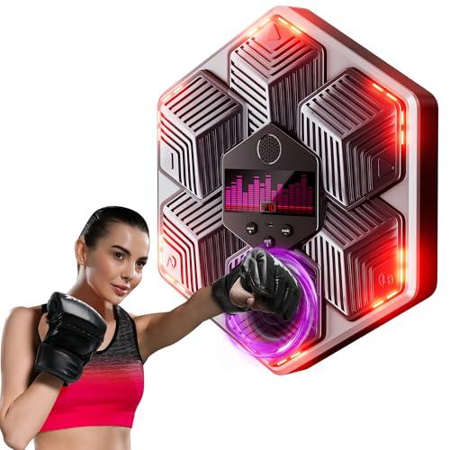 yorraka Music Boxing Machine Adulti - 14 modalità di 16 velocità Macchina da Boxe Musicale Pugile con Guanti da Boxe - LED Parete Tira Pugni con Musica - Bluetooth Boxe Allenamento per Casa