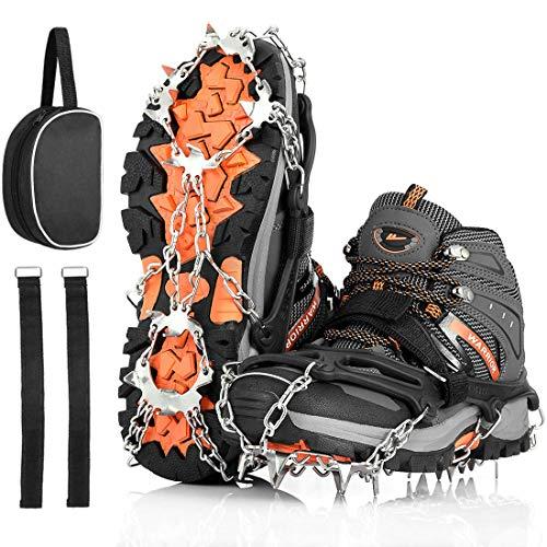 AGPTEK Ice Tacchetti 19 Denti, Microspicchi da Ghiaccio per Scarpe Portabile Neve Ramponi per Donna e Uomo con Ottimo Grip per Passeggiate, Jogging o Escursioni Camping su Neve e Ghiaccio (Nero L)