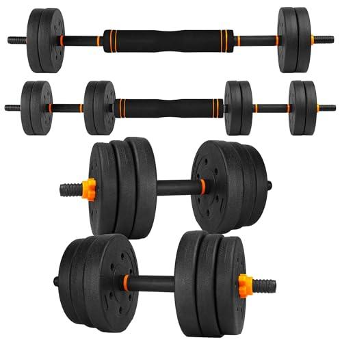 unycos - Manubri Regolabili con Dischi 10 kg【E-Book con 50 Esercizi】Coppia di Pesi con Barra di Collegamento Antiscivolo per Allenamento, Palestra in Casa, Fitness (Orange Transformer)