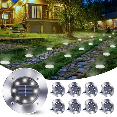 Qedertek 8 Pezzi Luci Solari Giardino Esterno, 8 LEDs Faretti led Luce Sepolta Bianco Lampada IP65 Impermeabile Luci Terra per Prato Vialetto Scala Paesaggio