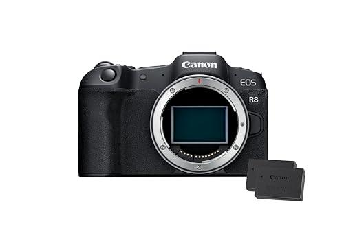 Canon EOS R8 (Corpo) - 2x Batterie - Macchina Fotografica Mirrorless Full Frame 24,2MP, Dual Pixel CMOS AF II - Videocamera 4k Fino a 60p - Scatto Continuo 40 fps – Schermo Direzionabile
