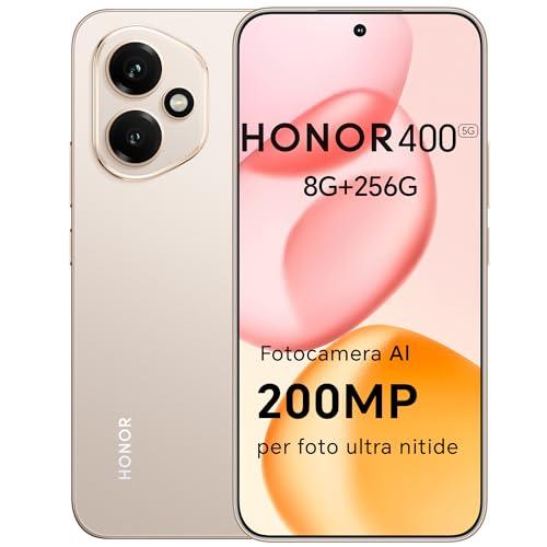 HONOR 400 Smartphone 5G Dual SIM NFC, 8GB/256GB, 200MP con AI fotografica, 6.55 pollici AMOLED Eye-Care Display 5000nit, 5300 mAh, Snapdragon 7 Gen 3, Android 15, Desert Gold, [Versione italiana]