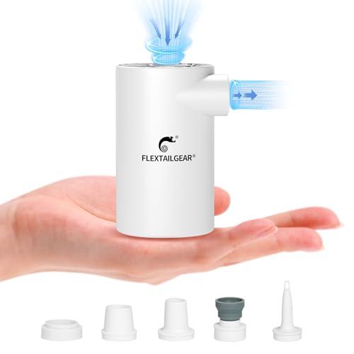 FLEXTAILGEAR EVO PUMP, Pompa ad Aria Elettrica Portatile, Alta Pressione 4,5 kPa, Batteria Ricaricabile da 3800 mAh, 5 Ugelli Multipli per Materassi ad Aria, Galleggianti per Piscine, Salvagenti