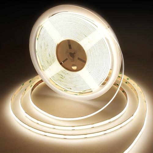 BERIXDEEP Strascia LED COB 5 Metri, Striscia Bianco Caldo con 480LEDs/m, Larghezza 8mm, CRI 90+, Strisce LED Dimmerabile DC24V per Camera da Letto, Cucina, Specchio (senza alimentazione) (4000K, 20m)
