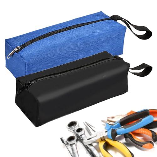 TRKETK 2 Pezzi Borsa Porta Attrezzi Piccola e Portatile, Multifunzionale in Tela Strumenti Multiuso Piccole Borse per Attrezzi con Cerniera Vuota Heavy Duty Resistente Borsa Cacciaviti (Blu e Nero)
