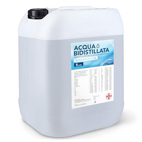 AIESI® Acqua Bidistillata pura per uso clinico ed industriale tanica da 5 litri, Distillata due volte, Demineralizzata, Made in Italy