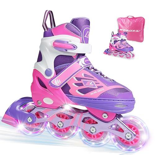 WeLLIFE SK-Line Pro | Pattini in Linea Regolabili per Bambini e Bambine | Ruote LED Luminose | Pattini Comodi e Robusti con Borsa Inclusa | Ideali per Principianti - Taglia S (31-34)
