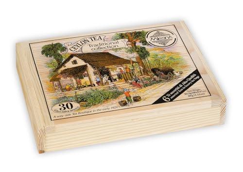 Mlesna Tè di Ceylon, 6 Varietà Tradizionali, 30 Filtri in Bustine Singole, Scatola in Legno, English Breakfast, Earl Grey, Darjeeling, Tè Verde, Monk's Blend, Soursop
