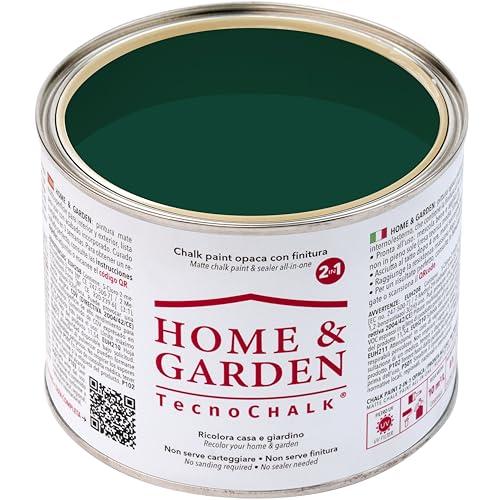TecnoChalk® Home & Garden Nuova Chalk Paint Extra Forte - Non Richiede Finitura – Ricolora Senza Carteggiare Casa e Giardino - Vernice tutto-in-uno - Senza Solventi - Colore Verde RAL 6005 (500 ml)