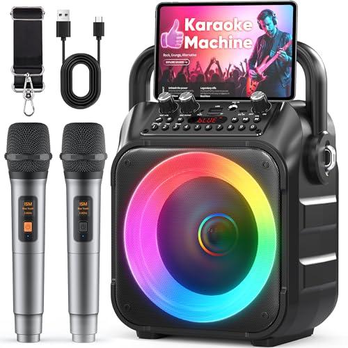 Wowstar - Altoparlante per karaoke con 2 microfoni per adulti: altoparlante per karaoke con microfoni wireless, mini set di macchine per karaoke, altoparlante Bluetooth portatile per TV, telefono,