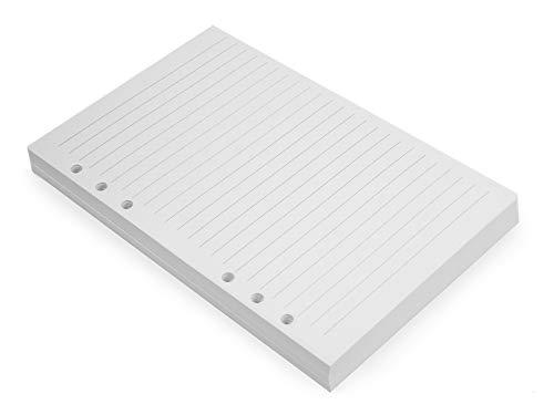 Wanderings Ricariche per Raccoglitore A5 a 6 Anelli – 22×14 cm – Fogli Mobili Spessi a Righe 120 GSM Colore Avorio – Compatibili con Filofax A5 e Altri Raccoglitori a 6 Anelli