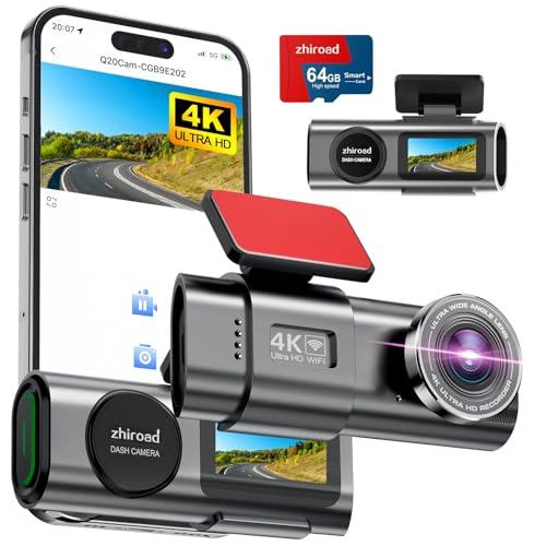 Dash Cam Auto, 4K Dashcam con 64G Scheda, Dashcam Auto con WiFi & App, Telecamera per Auto 170°, Schermo 1,47