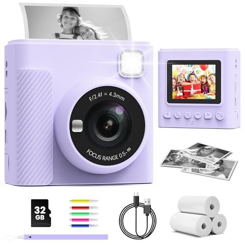 TIATUA Macchina Fotografica Bambini Istantanea, 2.4 Pollici 1080P Fotocamera Digitale Bambini con 32GB Scheda & Papier Photo, Regalo di Natale per Bambini dai 3-12 Anni