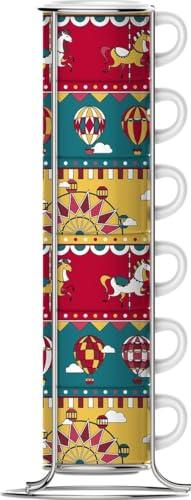 Bialetti | Set di 6 Tazze Impilabili con Supporto in Metallo, Collezione Winter Wonderland