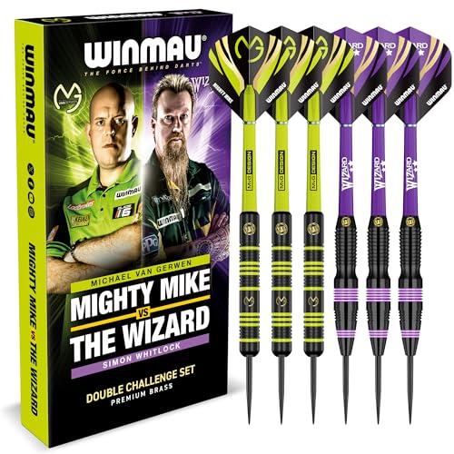 WINMAU Darts Michael 'MvG' Van Gerwen Contro Simon 'The Wizard' Whitlock | Twin Set | Set di Freccette in Ottone con Punta in Acciaio da 22 g con voli e aste (steli)