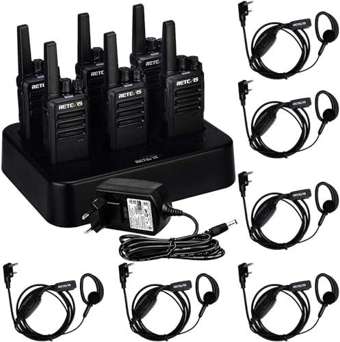 Retevis RT668 Walkie Talkie Professionali, Ricetrasmittenti PMR446 con Caricatore a 6 Vie, VOX, Robusta, Radio Bidirezionale con Auricolare per Fornitori, Magazzino(6 Pezzi, Nero)