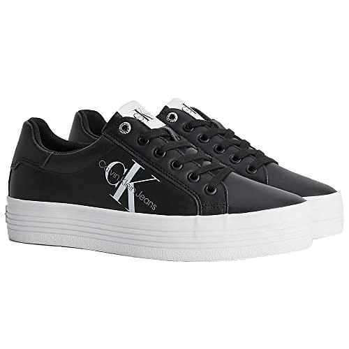 Calvin Klein Donna Sneakers Vulcanizzate Vulc Flatform Laceup Low Lth Zeppa, Nero (Black), 36