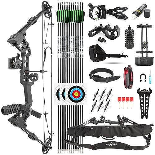 SHARROW Kit Arco Compound 20-70lbs Regolabile Caccia Arco Compound e Frecce Set per Giovani Adulti e Principianti Tiro con l'arco Set LH/RH (Mano Destra, Nero)