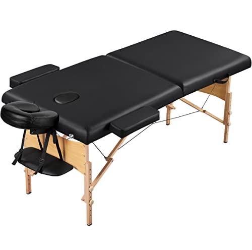 Yaheetech Lettino da Massaggio Pieghevole Portatile 2 Zone Portata 250 kg in Legno Faggio 213 x 70 cm per Fisioterapia Altezza Regolabile Poggiatesta e Briaccioli Rimovibili
