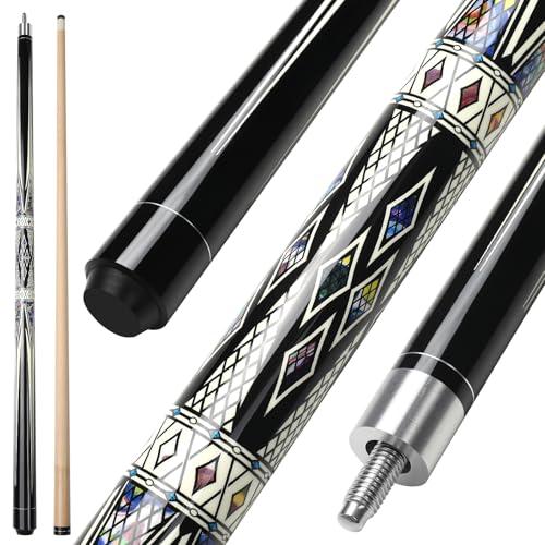 ASMPCUE Stecca da Biliardo da 58 Pollici Hardwood Pool Cue 13 mm Punte per Giocatori di Biliardo Professionisti, 1/2 Stecche per Biliardo Tavolo Sport, Nero