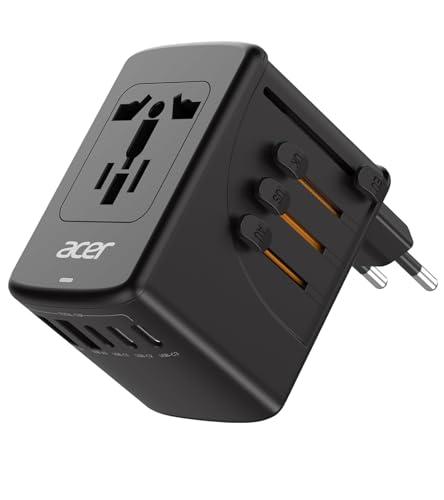 Acer Adattatore da viaggio universale con 5 porte USB (3 USB-C) 5,8 A, potenza di uscita mondiale per Stati Uniti su Europa, Regno Unito, Francia, Germania
