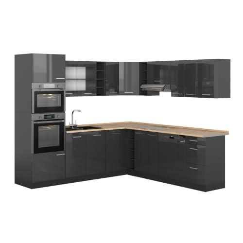 Vicco Cucina angolare completa R-Line Antracite lucido/Antracite 247x237 cm