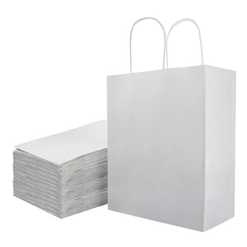 50 sacchetti di carta Sacchetti di carta kraft bianchi - Sacchetti Regalo di Carta - buste in carta Kraft con Manici per Matrimoni,Compleanni,Festa,Natale - 21 x 11 x 27 cm