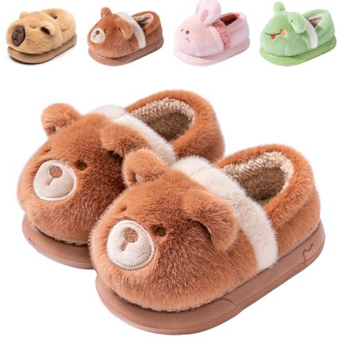 DRECAGE Pantofole per Bambino e Bambina Invernali, Calde Ciabatte in Peluche da Casa con Design Cartone Animato Ragazzi Ragazze 316 Marrone Orsacchiotto 18-19 25/26 EU