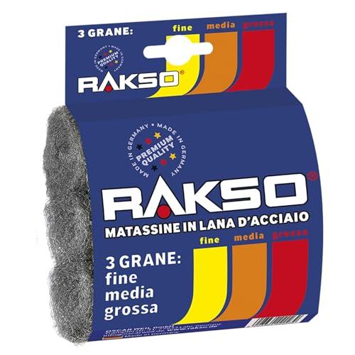 RAKSO Lana d'acciaio, lucidatura fai da te e tamponi abrasivi, fini, medi, grossolani, 3 tamponi, spugne abrasive per legno, vernice, metallo, pulizia e lucidatura