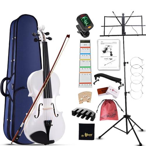 Aileen 4/4 Violino Completo per Adulti Principianti, kit di Avviamento al Violino per Bambini dai 12 anni in su, Set di Violini Bianchi per Studenti con 13 Accessori, incluso Adesivo per Tastiera