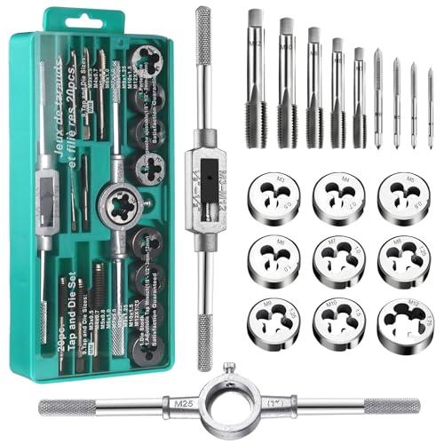Maschi per Filettatura Set Kit Filiera Punte Trapano Professionali Filettatrice Manuale 20 Pz Filiera per Filettatura Professionale Maschi e Filiere Giramaschi a Cricchetto M3-M12 Tap and Die Set