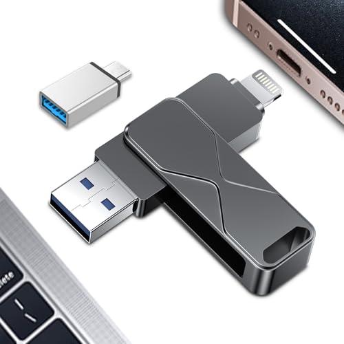 Mfi Certified Lightning 3 in 1 Memory Stick USB per iPhone 256 GB di memoria esterna penna USB per iPhone iPad, iOS, Macbook, Android, PC (nero, 256 GB)