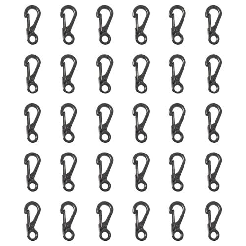 Shuqio 30 Pezzi Mini Moschettoni Neri Piccoli Ganci Portachiavi in Metallo con Chiusura a Scatto, Ideali per Campeggio, Arrampicata, Zaino & Bottiglie