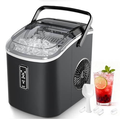 EUHOMY Macchina del Ghiaccio Casa: 9 Cubetti in 6 Minuti, Macchina per il Ghiaccio Autopulente, 12KG/24H, 2 Dimensioni di Ghiaccio, con Maniglia/Paletta/Cestello, Nero