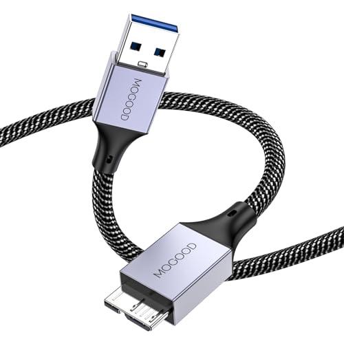 MOGOOD Cavo da Micro B a USB, cavo dati da USB 3.0 a micro B per dischi rigidi esterni, compatibile con WD Elements, Seagate Expansion, Samsung T3/T5/M3, Galaxy S5, Note 3 e altri, grigio