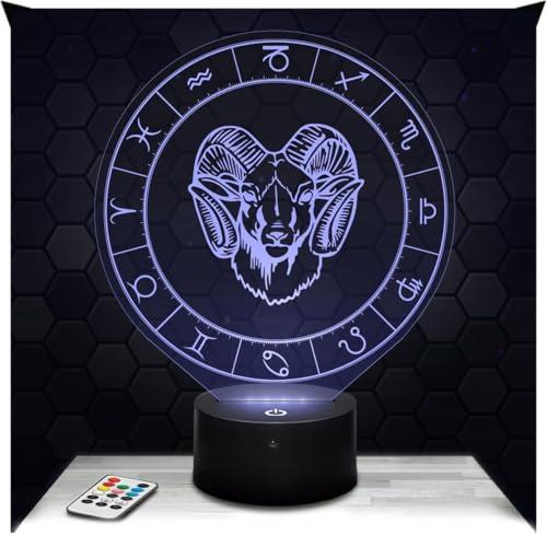 Lampephoto.fr - Lampada 3D Segno Zodiacale - ArietE. Luce Notturna Tattile Segno Zodiacale - ArietE. Illusione 3D Led, Idea Regalo di Natale per Ragazzi e Ragazze Lampada da Notte per Bambini o Adulti