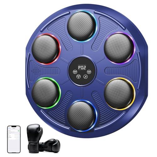 Infaebo Macchina da Boxe Musicale, Extra Large Professionale a Parete con LED Dinamico et Guantone, Bluetooth Smart, Musica Elettronica a 12 velocità, per Adulti e Bambini, Interni e Palestre, Blu