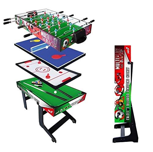 Sport One Tavolo Multigioco Italy Verticale Salvaspazio - 4 Giochi in 1 - Calciobalilla 4 Vs 4 Aste Rientranti/Ping Pong/Tavolo da Biliardo & Speed Hockey - Cm. 121,90 X 60 X 81,5