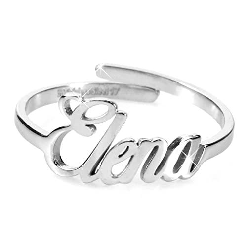 Flowers Anello Donna Con Nome in Acciaio inossidabile, Scritta Nome in Corsivo. Misura regolabile (Elena)