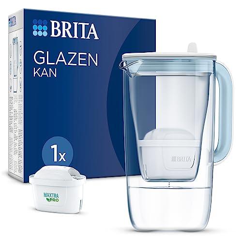 BRITA Caraffa filtro vetro blu (2,5l) incl 1 cartuccia filtro acqua rubinetto MAXTRA PRO All-in-1 riduce PFAS*, calcare, cloro, alcune impurità e metalli indicatore tempo e volume versato