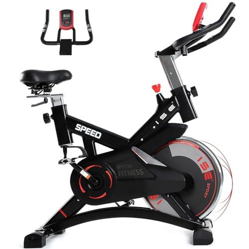 ISE Cyclette da Casa, Volano13KG&Resistenza Regolabile, Cyclette per Casa Professionale Fitness Ergonomica, Sensore di Impulso/Porta Celullare/Ruote di Trasporto, Cyclette Cardio-Training, Max.120KG