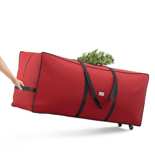 SONGMICS Borsa per Albero di Natale con Ruote da 4 cm, Custodia per Albero fino a 229 cm, per Albero Smontabile, Maniglie Regolabili, Tessuto Oxford 600D, Rosso Ciliegia RXS004R03
