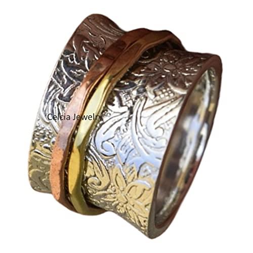 Spinner Astonishing Texturing Band Argento Meditazione Floreale Fiore Designer Spinning Regali Proposta Anello Adorabile