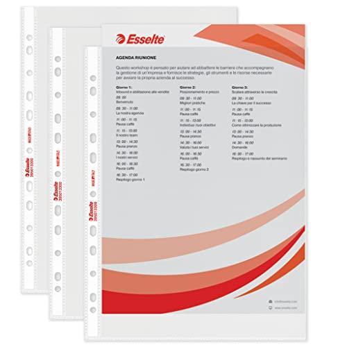 Esselte Buste Perforate Standard, in PPL Antiriflesso, per Archiviare e Conservare Documenti in Formato A4, Confezione da 50 Buste, 395013300