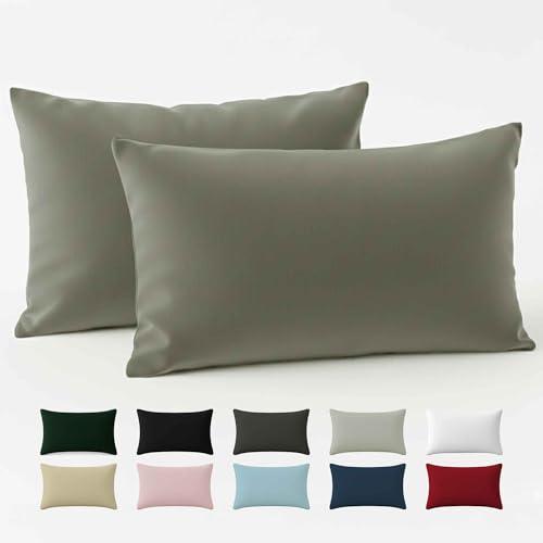 Federe 50x80 Cotone Rinforzato (Set da 2) - Grigio Chiaro - Trama Fitta a 57 Fili/cm² - Federe Cuscini 50x80 cm - Federe Cuscino 50x80 Certificate Oeko Tex - Dreamzie