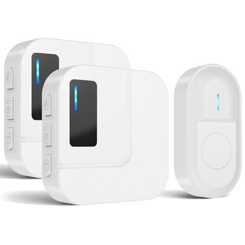 Campanello Senza Fili, Impermeabile da Esterno Portata, Wireless Senza Fili 300m, Indicatore LED, 1 Trasmettitore Pulsante e 2 Ricevitores, 5 Volume Regolabile, 55 Suonerie