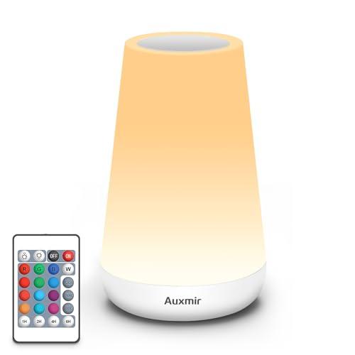 Auxmir Luce Notturna Bambini, Lampada da Comodino, Lampada LED Colorata con 13 Colori, Luminosità Regolabile, 3 Modi d’Illuminazione, Touch e Telecomando, Batteria Ricaricabile, Bianco